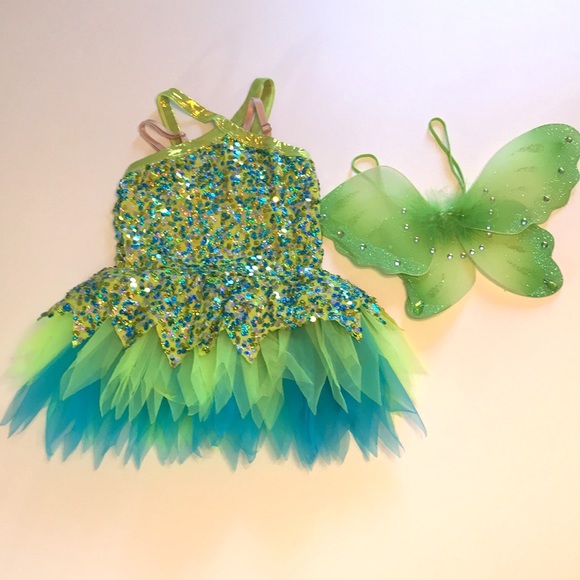 Curtain Call Other - Fairy Curtain Call Dance Costume Childs Size Small Green Sequins Wings Theater